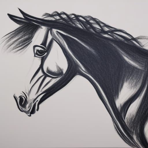 Detailed Gouache Horse Painting in Kindergarten Style