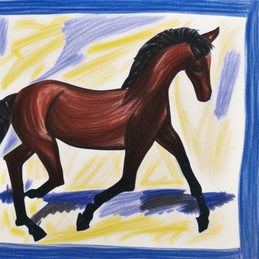 Detailed Gouache Painting of Horse in Kindergarten Style