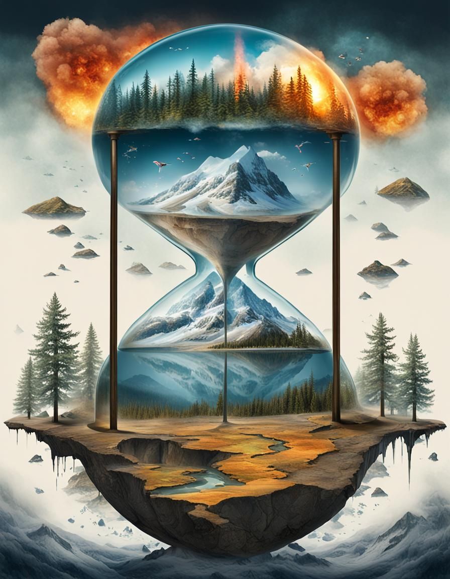 Hourglass Earth: Global Warming Double Exposure Art
