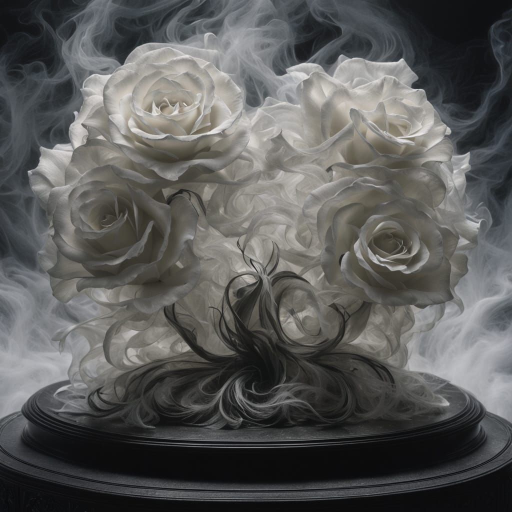 Ethereal Smoke Heart Sculpture in Starlight Void