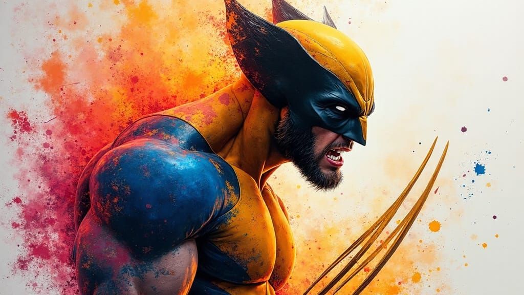 Wolverine in Vibrant Pour Art