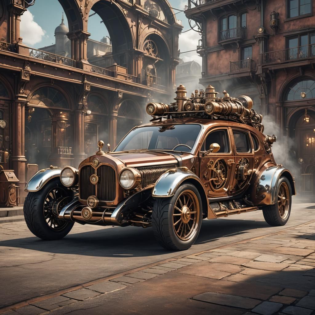 Sleek Chrome Steampunk Hybrid Concept Car