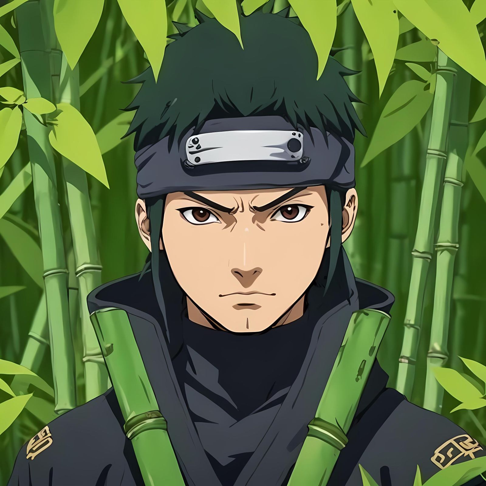 Anime Ninja Camouflaged in Bamboo Forest