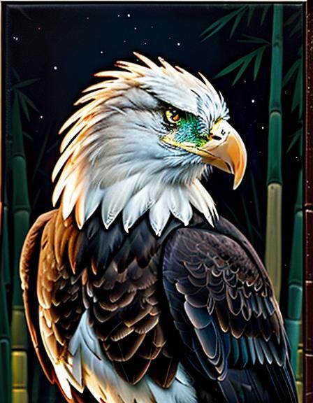 Bald Eagle at Moonrise in Impasto Style