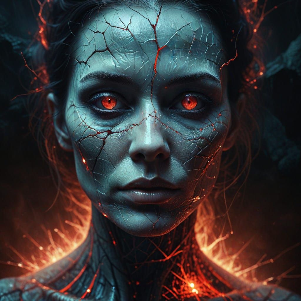 Eerie Woman with Glass Veins in Surreal Portrait