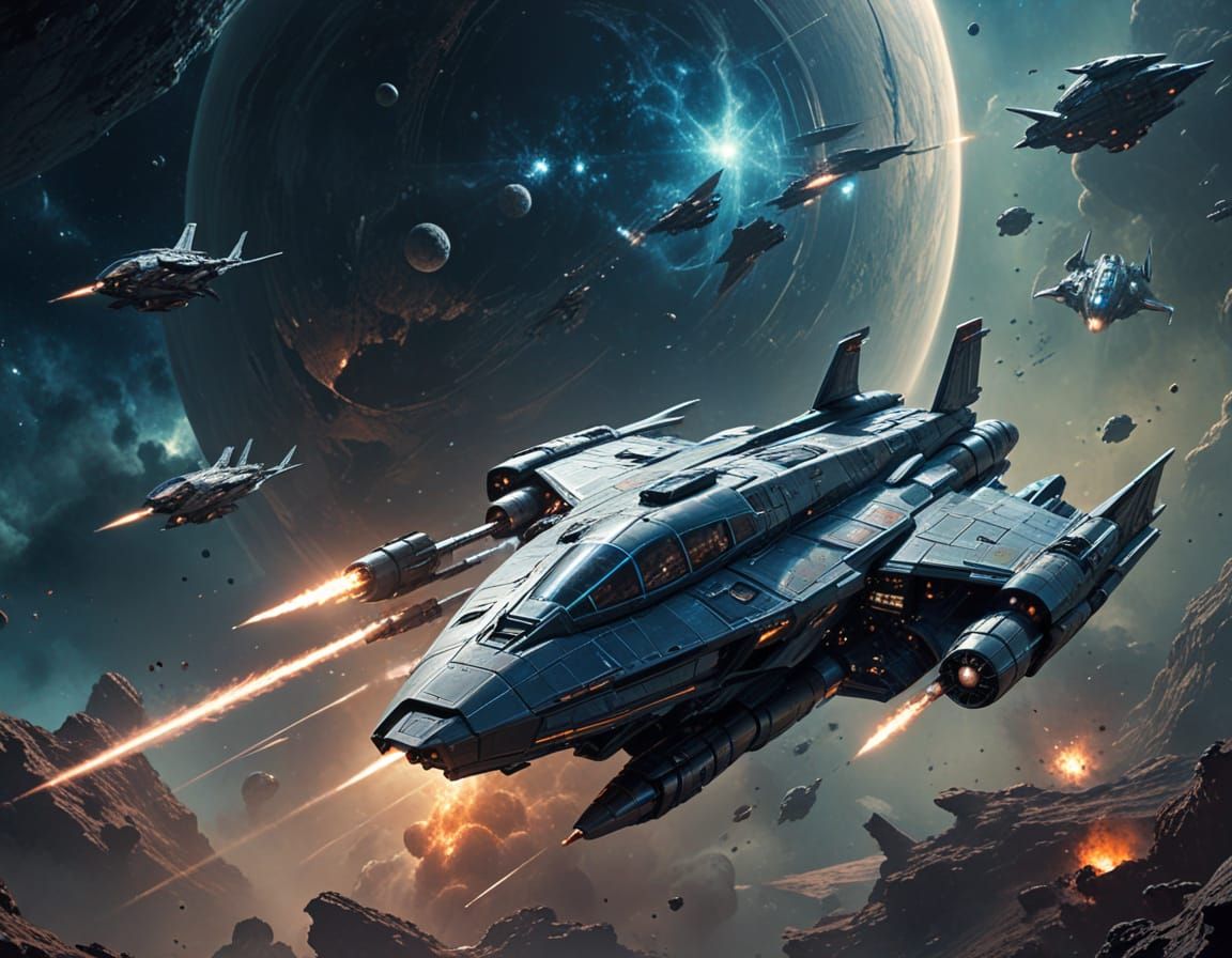 Futuristic concept art. long shot. Realistic sci-fi troop transport starship. Best quality. Highly detailed. 8k resoluti...