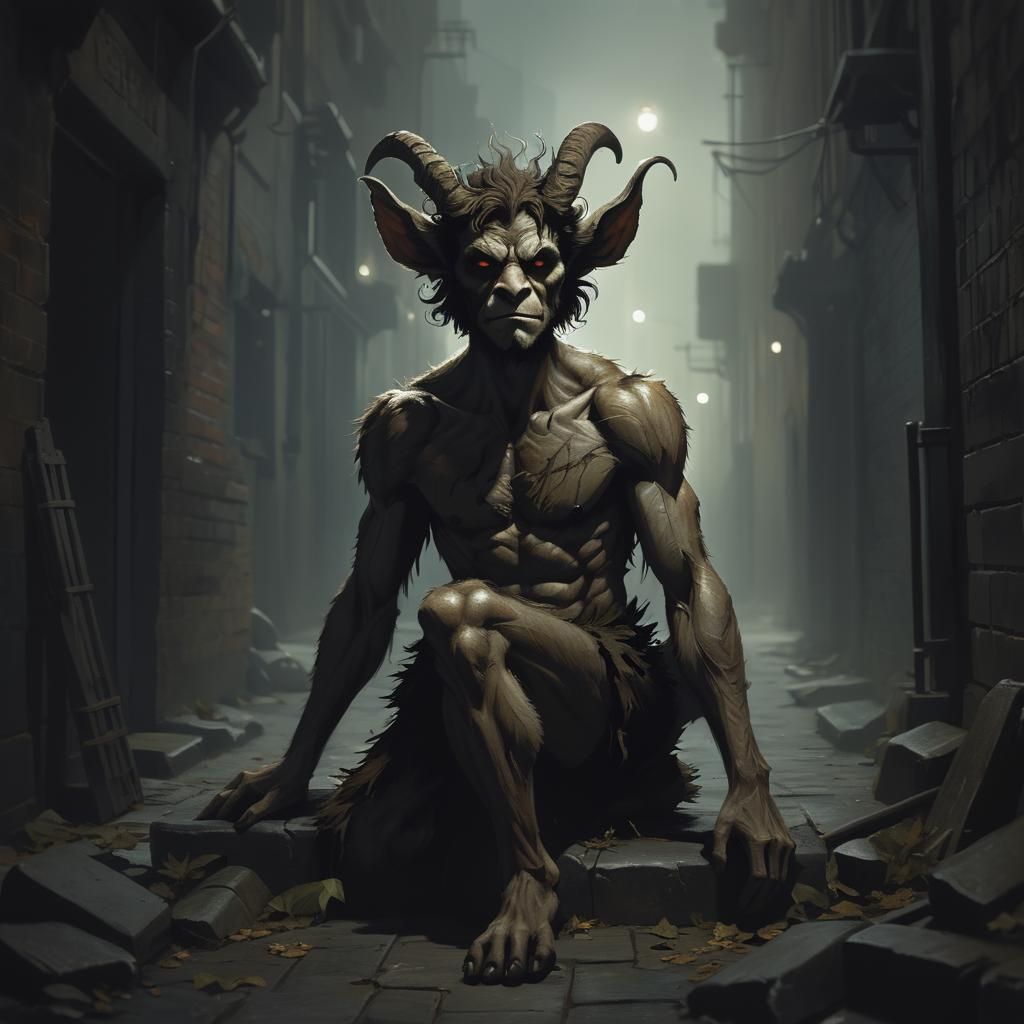Sinister Faun in Dark City Alley