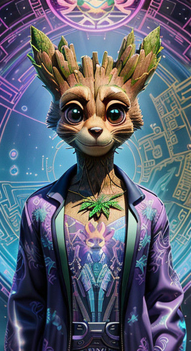 Holographic City of Groot in Cyberpunk Splendor