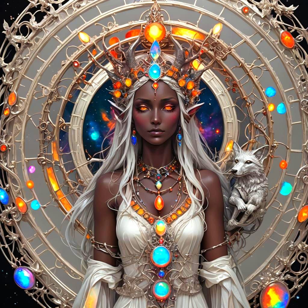 Celestial Temple with Goddess on Fire Opal