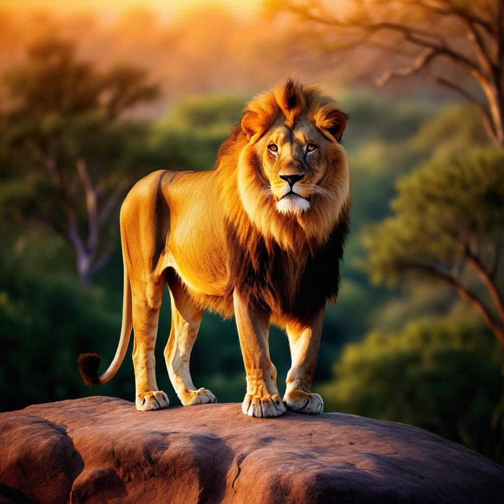 Majestic Lion Portrait in Golden Sunset Light