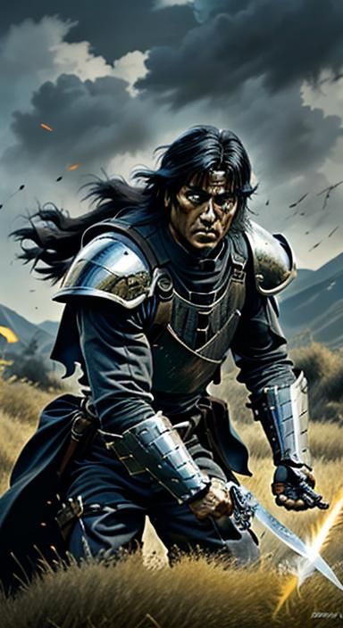 Knight in Black Armor on Battlefield