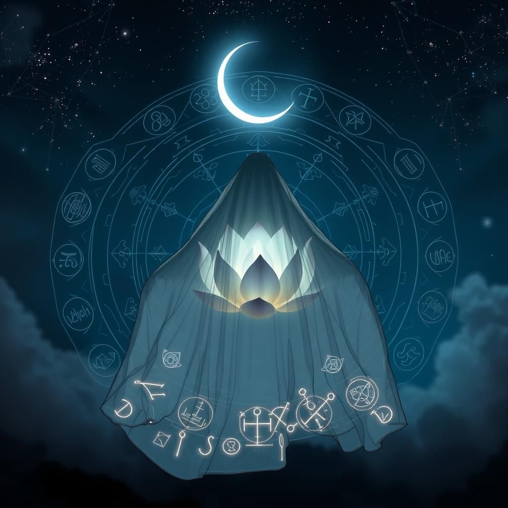 Bioluminescent Cloak and Lotus in Ethereal Glow