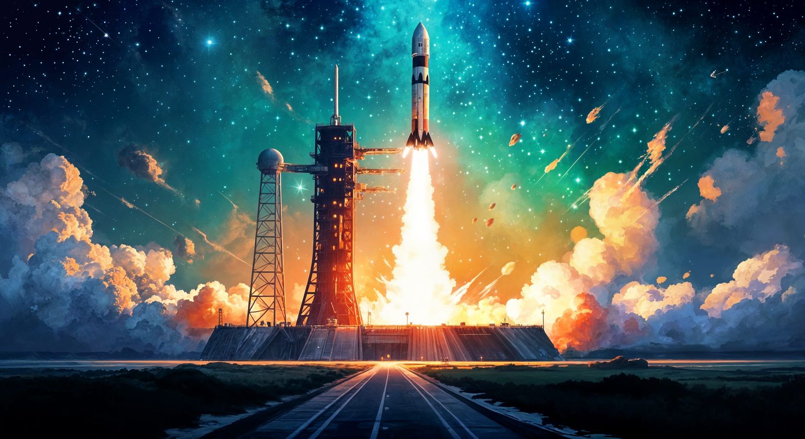 Breathtaking Rocket Launch at Cape Canaveral in Vibrant Digi...