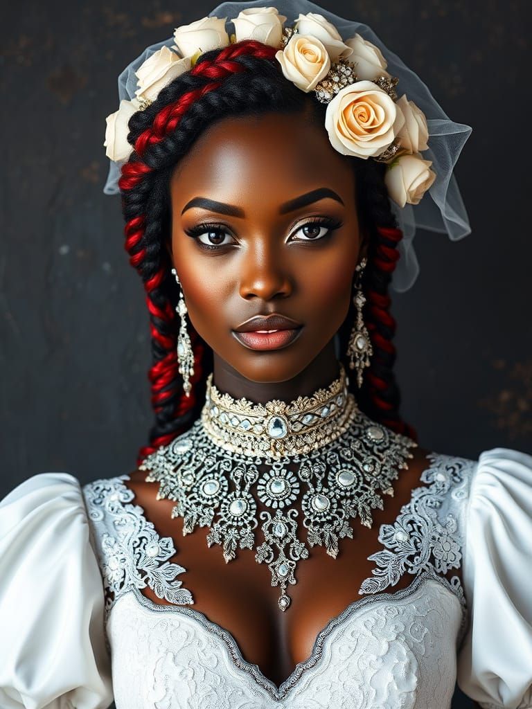 Elegant Black Woman in Ornate Bridal Attire