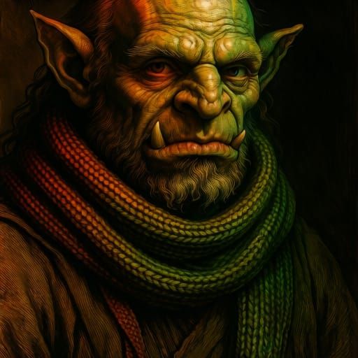 Grizzled Orc Ascetic Portrait in Gustave Doré Style