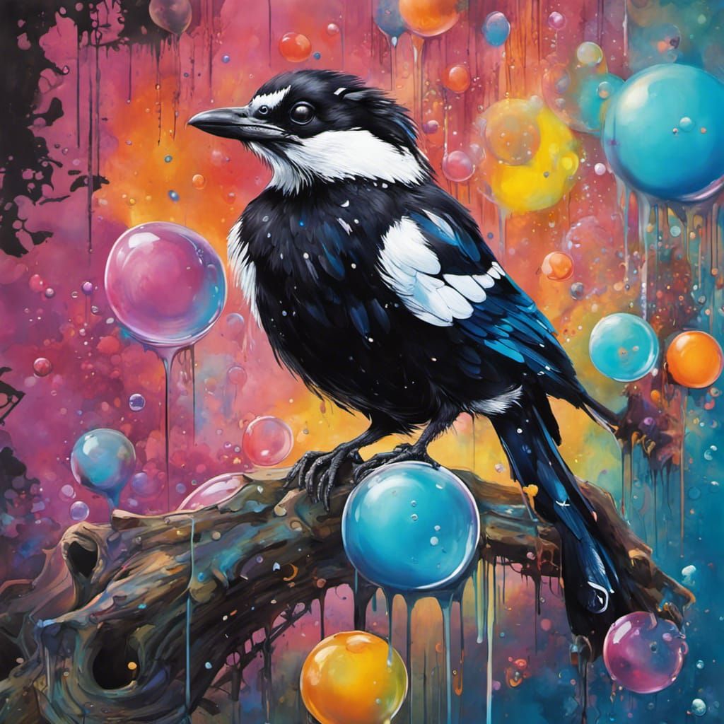 Graffiti Art: Magpie and Raccoon with Bubbles