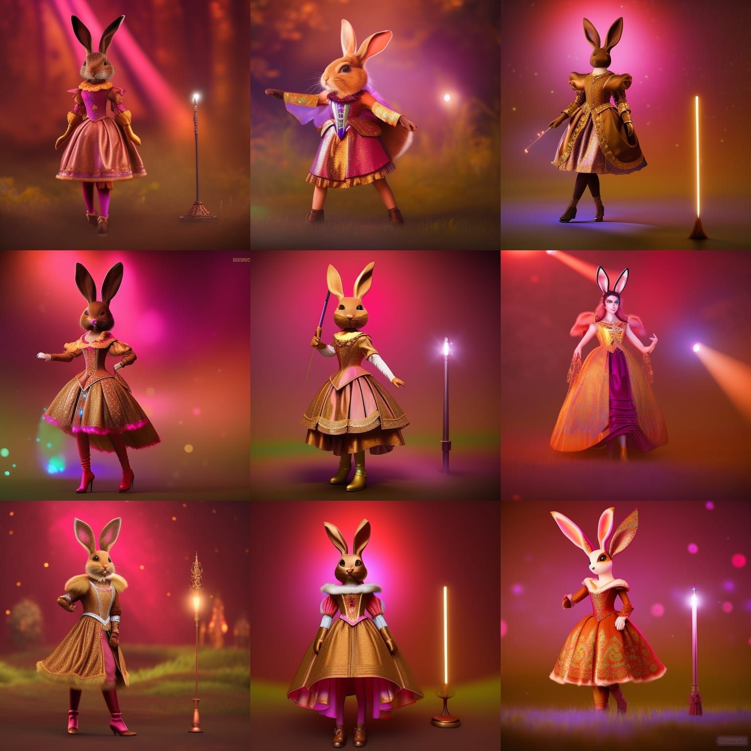 Brown Bunny princess,16th century clothes, magical, shimmery, glittery, 8k resolution concept art dynamic lighting compl...