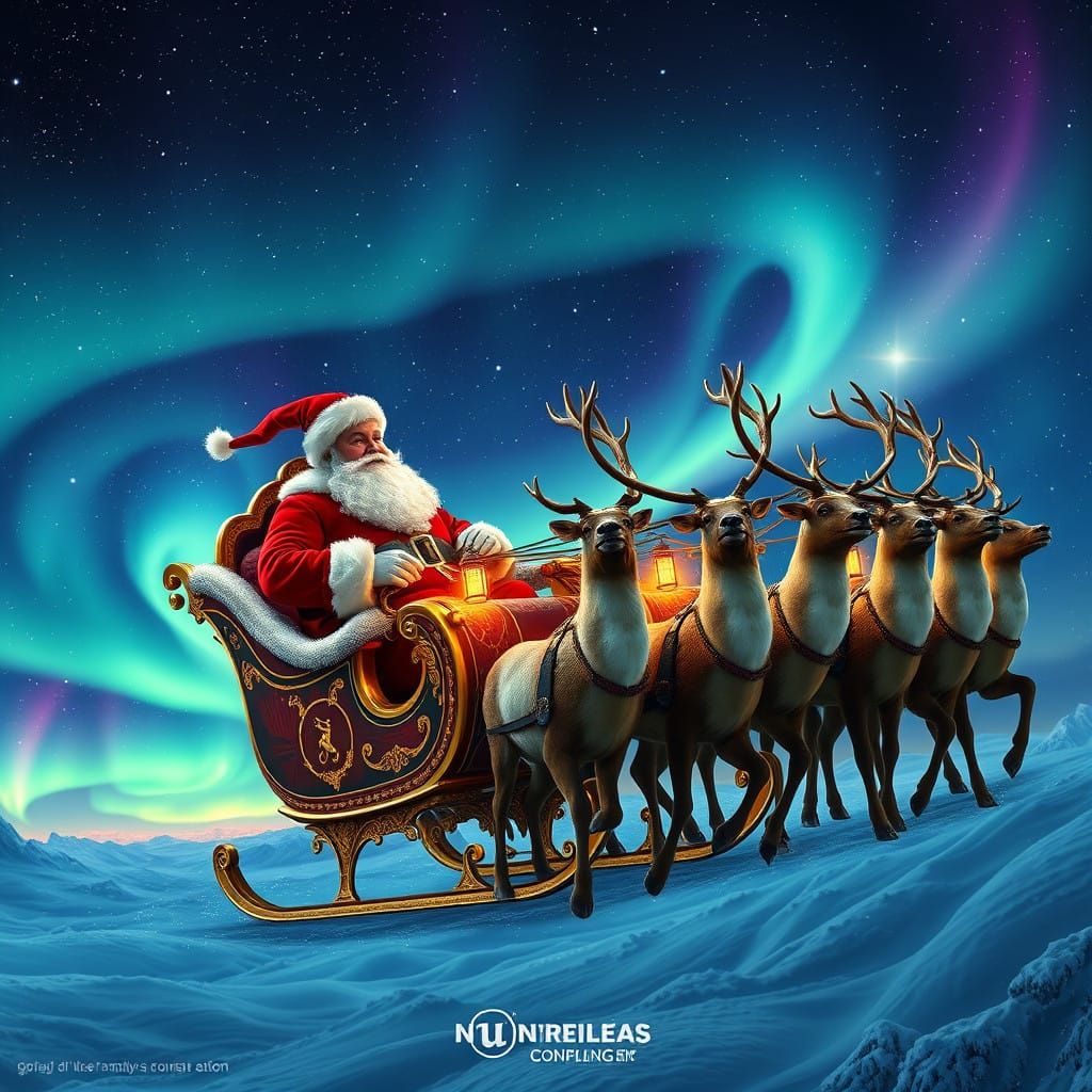 Regal Santa in Majestic Flying Sleigh