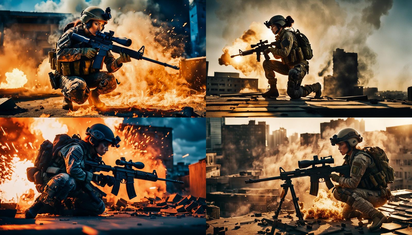 Female Soldier in Action Movie Scene