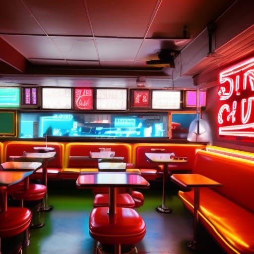 Cyberpunk Diner: Neon Retro Restaurant Scene