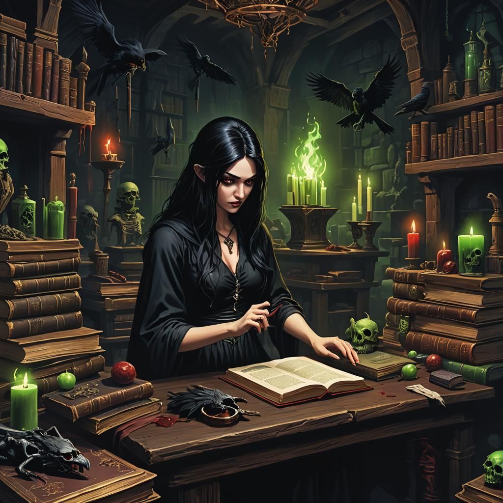 Gothic Witch in Dark Alchemy Lab