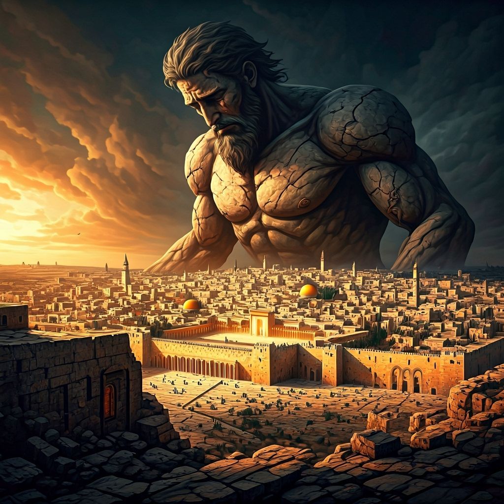 Ruined Jerusalem with Stone Figure in Painterly Style