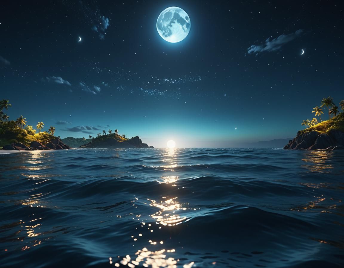 Night Island Shines with Reflected Moonlight