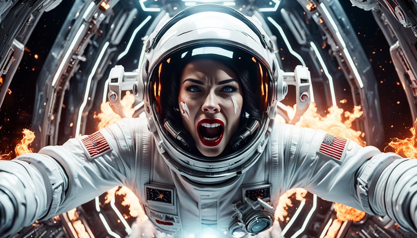 Girl Screaming in Burning Spaceship, Sci-Fi Art