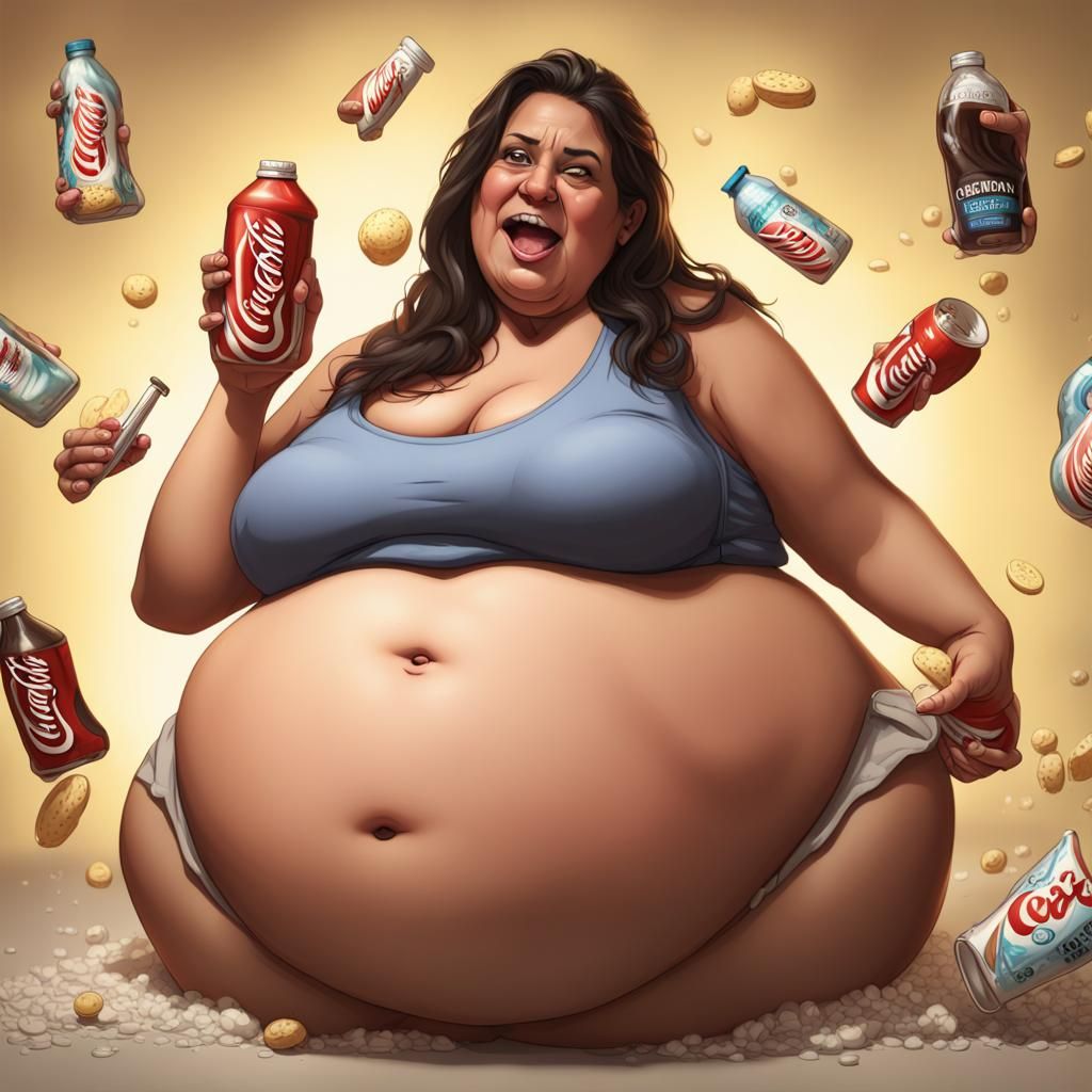 Latina Woman with Extremely Round Belly, Detailed Digital Ar...