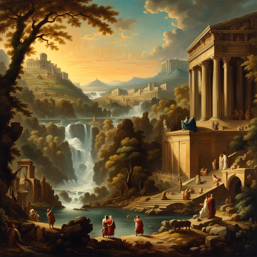 Classical Painting with Roman Ruins and Greek Figures