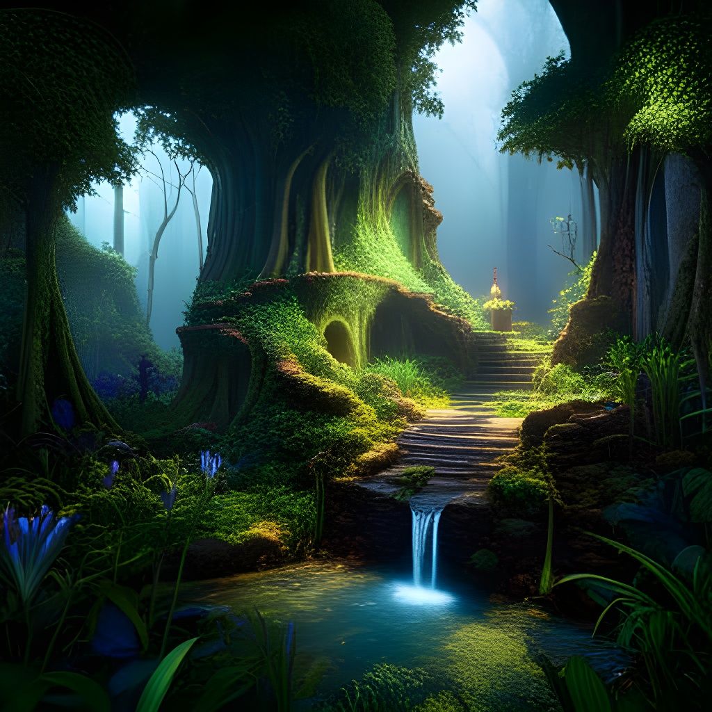 Luminescent Jungle with Fairies and Hidden Castle