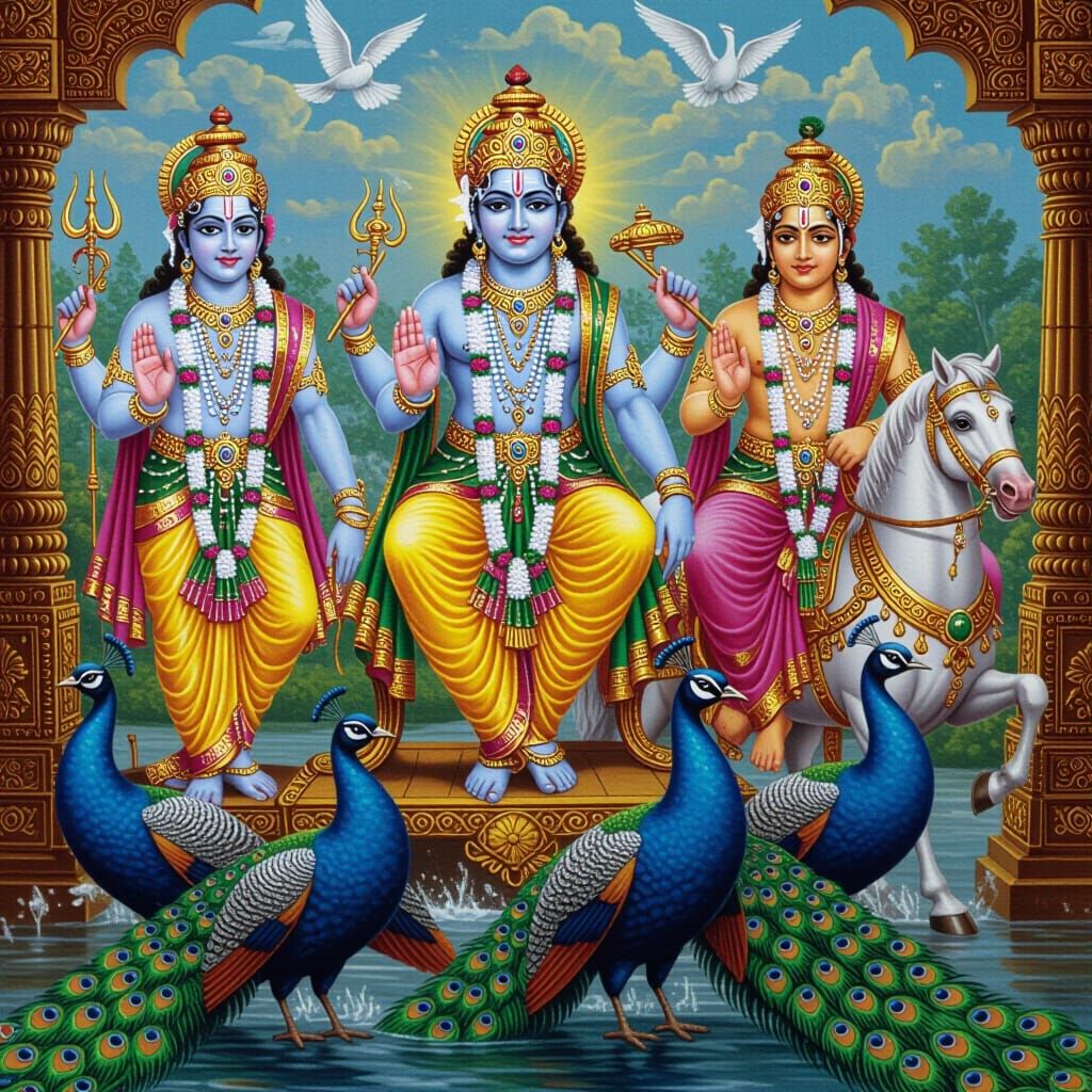 Lord Vishnu With Avatars In Royal Indian Attire