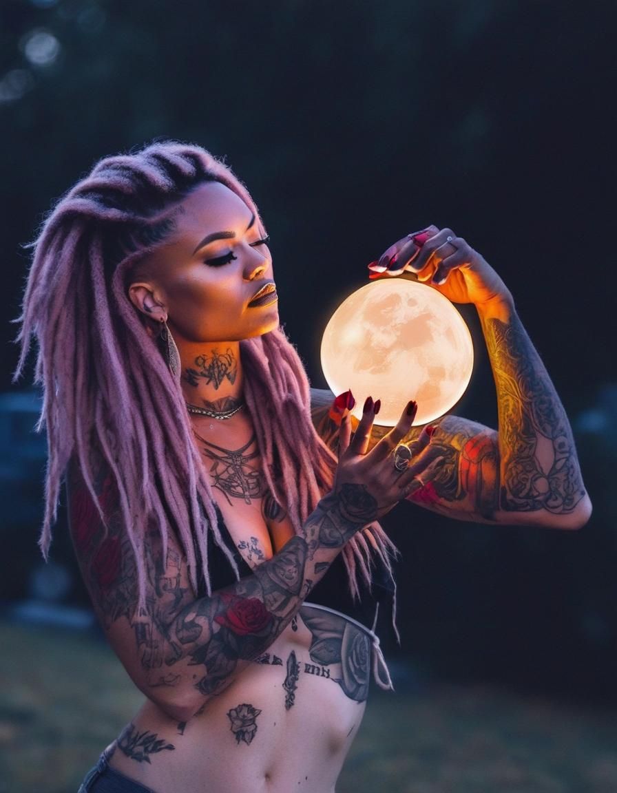 Tattooed Woman with Pink Dreads Digital Art