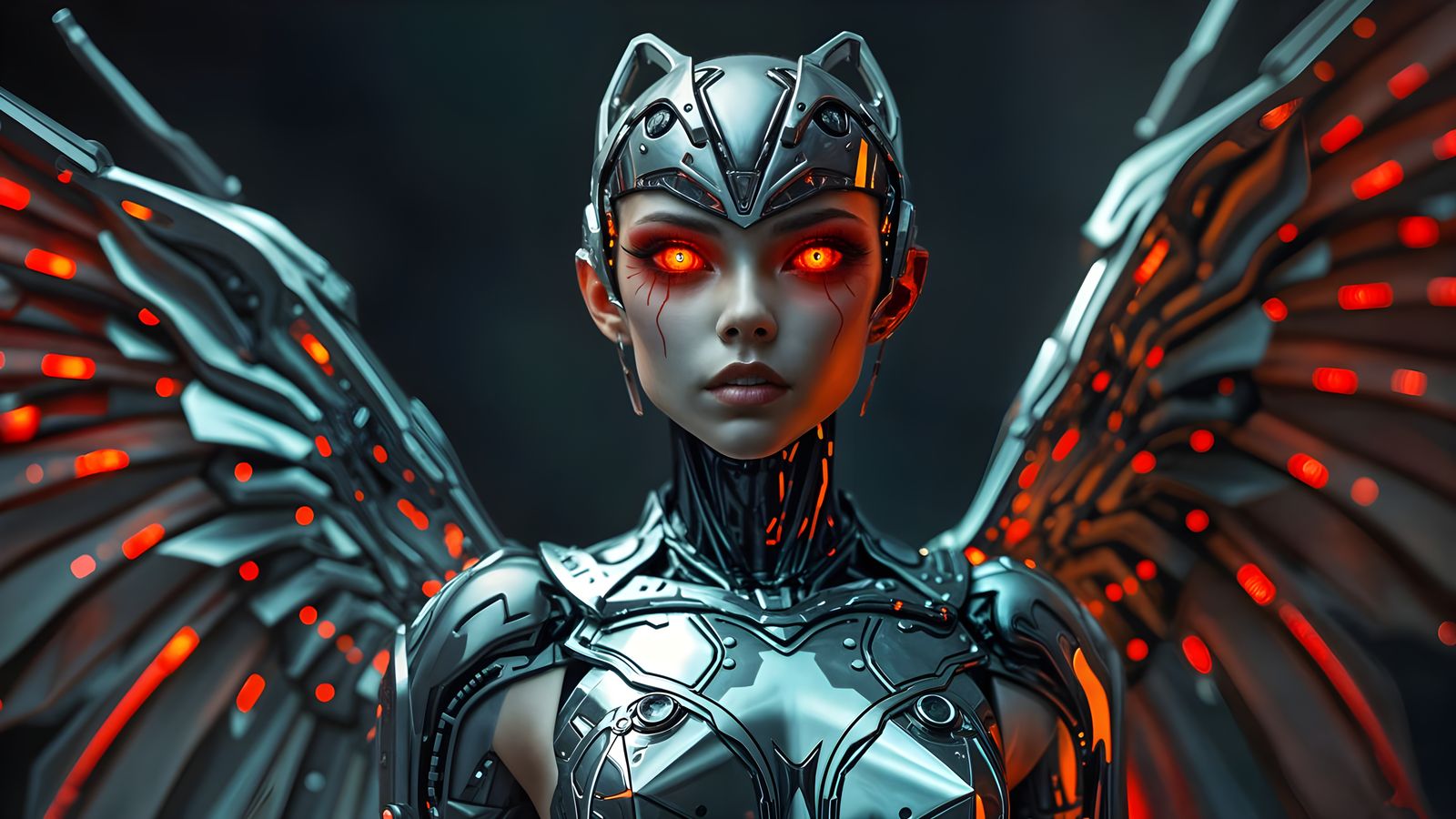 Cybernetic Angel with Chrome Skin, Hyperrealistic