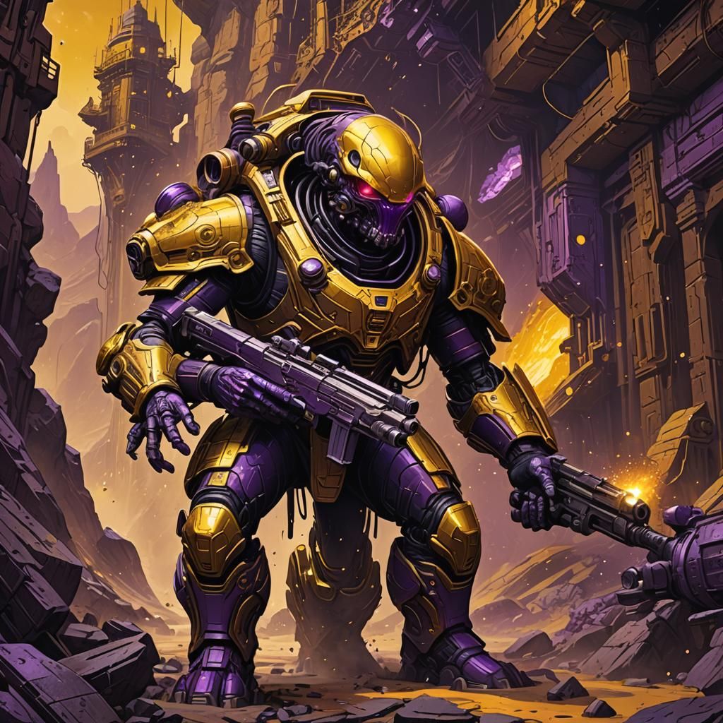 Giant Alien Gunner Invasion: Dark Fantasy Concept Art