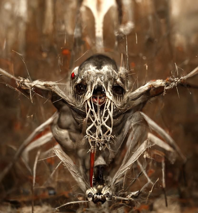 Demonic Spiderweb Vampire Horror in Dark Surreal Style