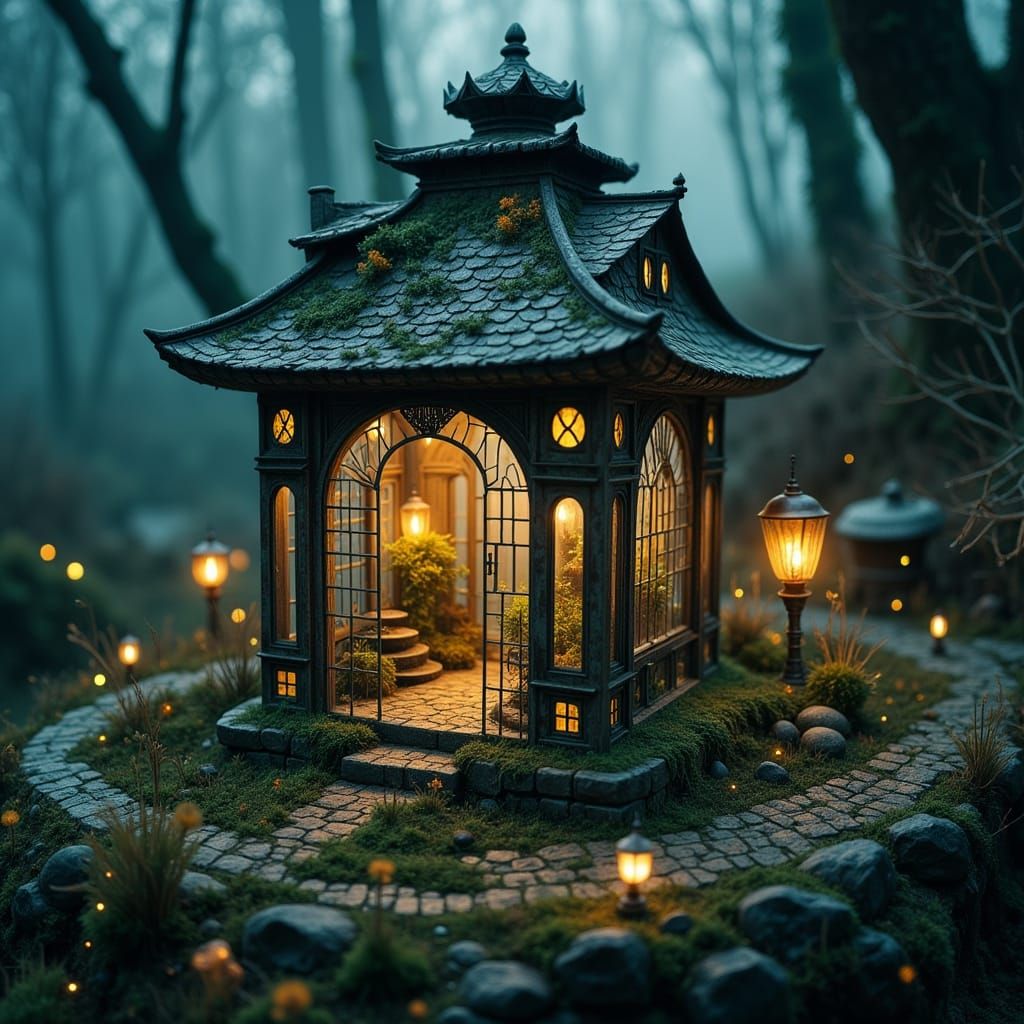 Miniature World in Lantern with Bioluminescent Details