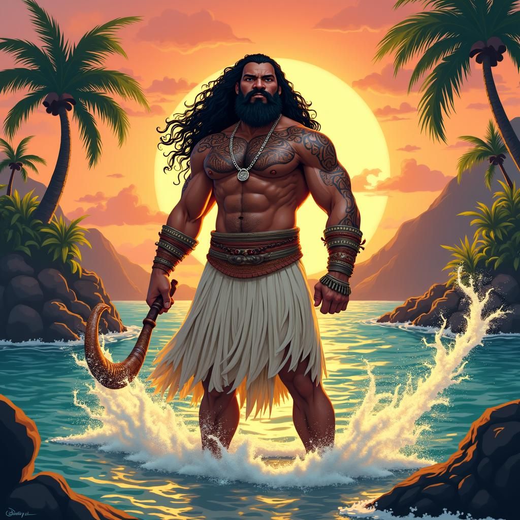 Majestic Polynesian Demigod in Tropical Paradise