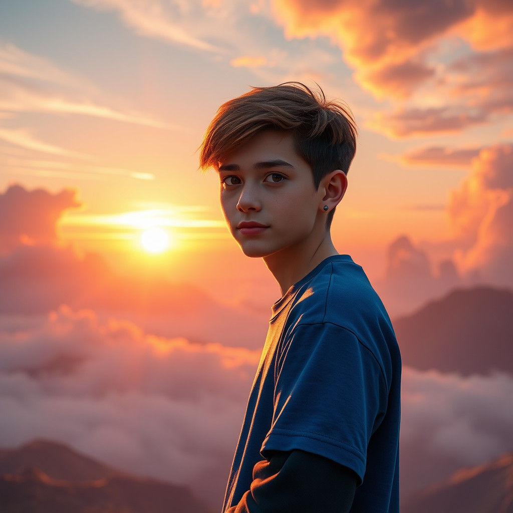 Boy in Sunset, Atmospheric Matte Painting
