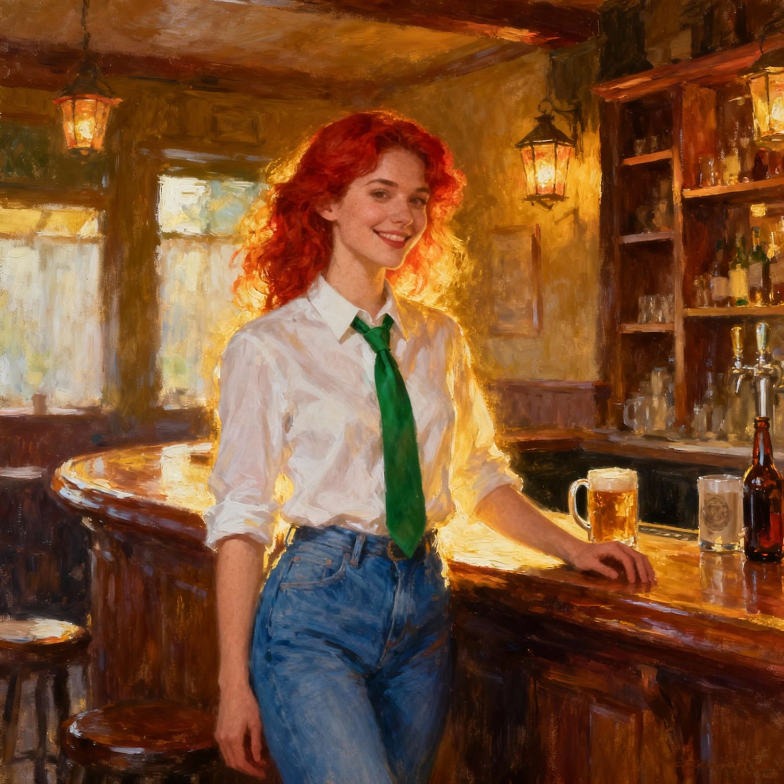Ethereal Woman in Tavern Oil Painting