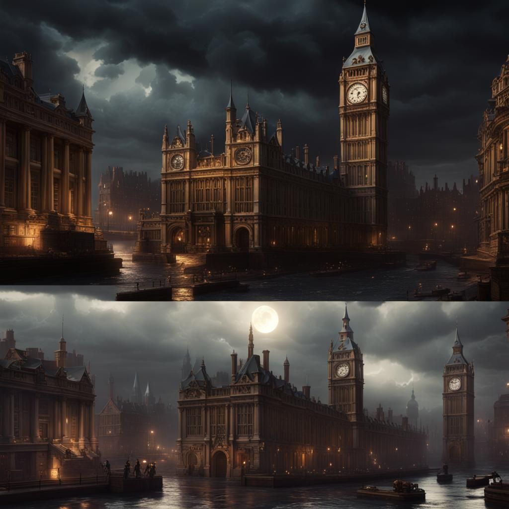 Stormy London Night Cake: Detailed Matte Painting