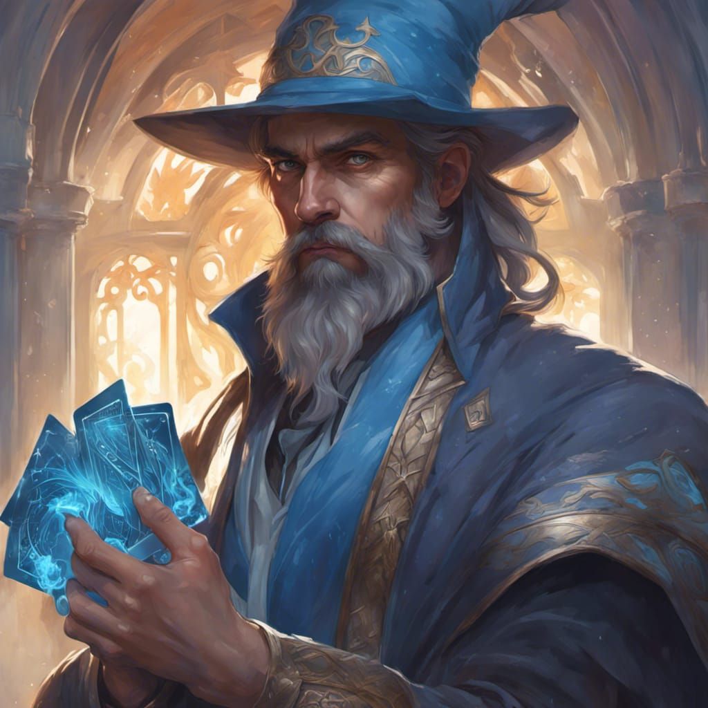 Blue Mage Card Portrait in Art Nouveau Style