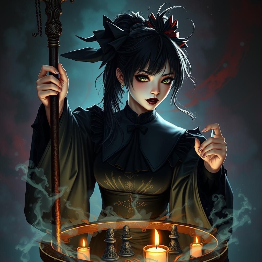 Gothic Japanese Witchcraft in Hyperrealistic Style