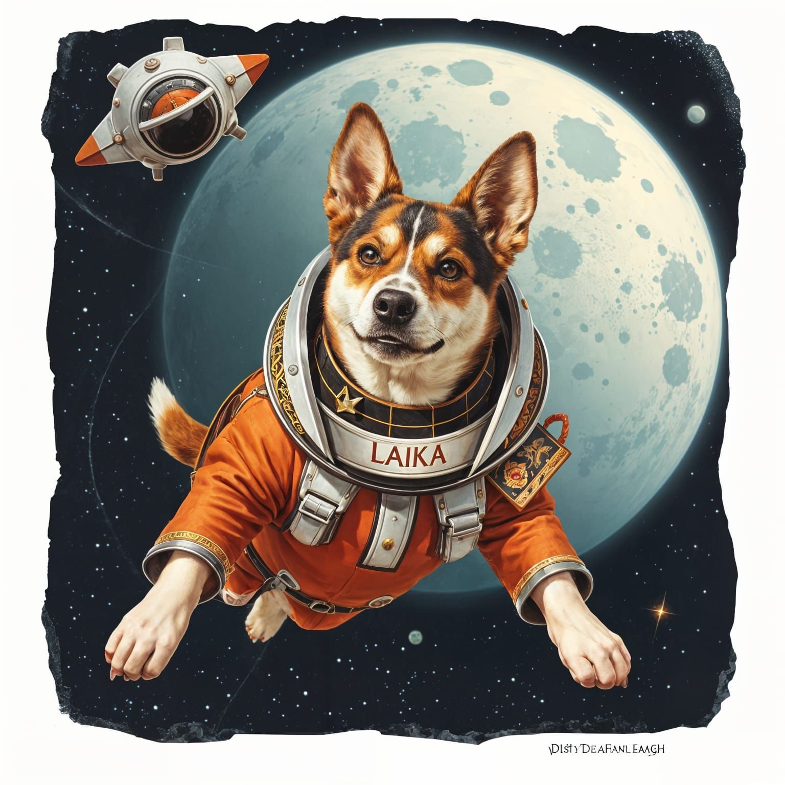 Laika in Spacesuit Orbiting Sputnik