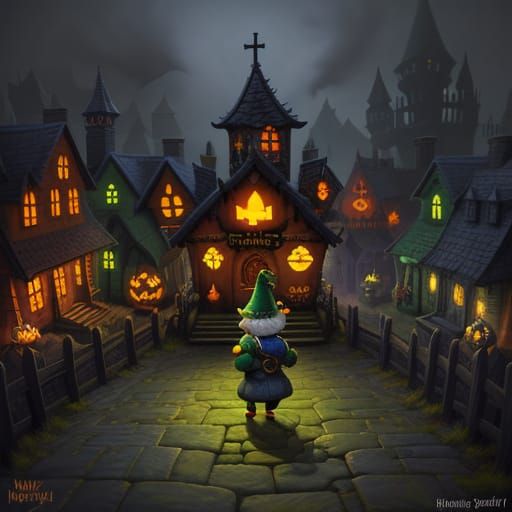Gnome in Spooky Halloween Town Concept Art