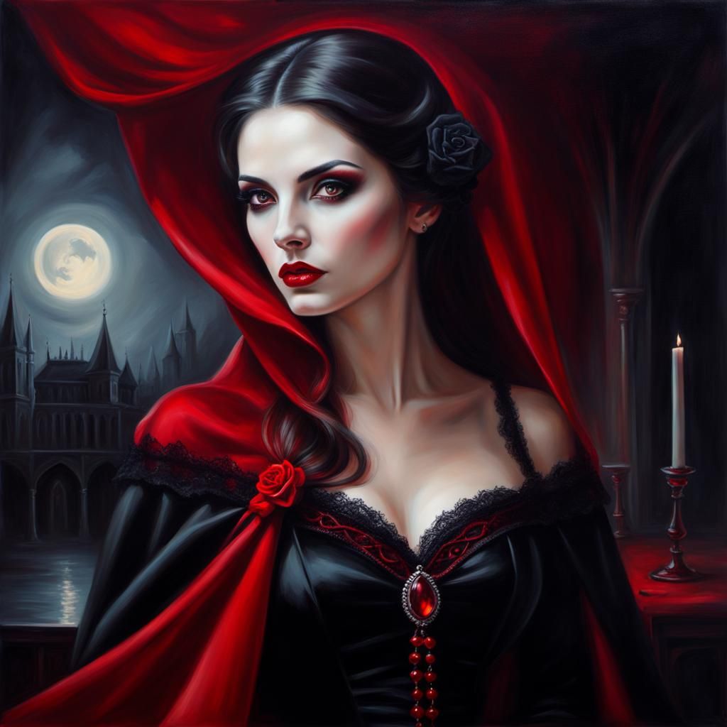 Mysterious Vampire Portrait in Gothic Magical Realism