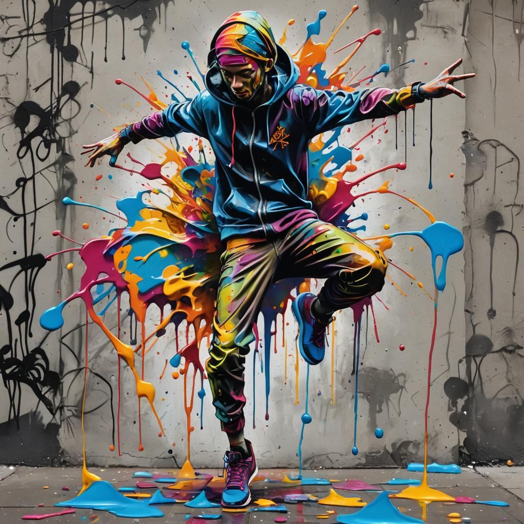 Dynamic Glass Dancer in Graffiti Style