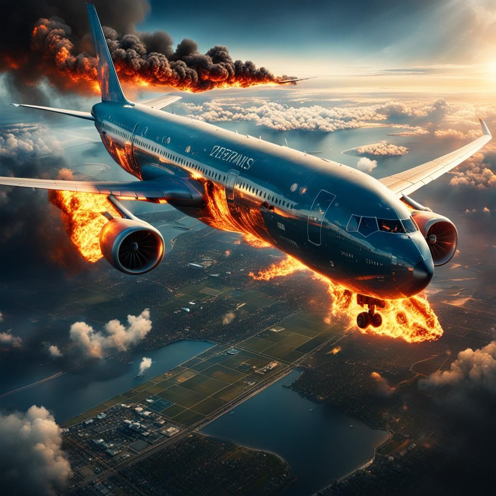 Burning US Airplane: Epic Cinematic Matte Painting