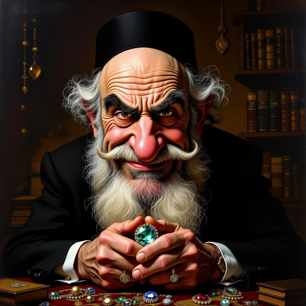 Grumpy Old Man Caricature by Rembrandt and Caravaggio Style