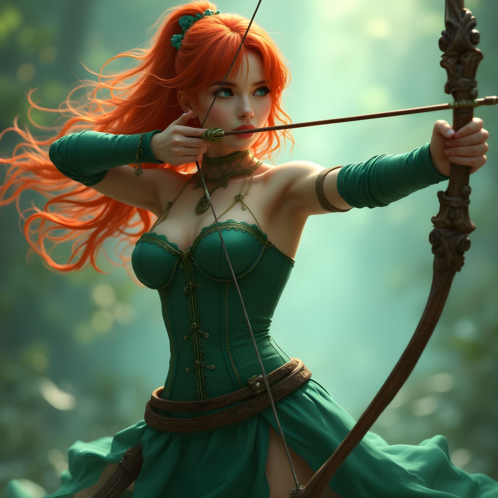 Female Archer Portrait with Bow and Arrow